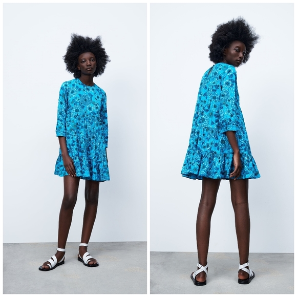 Zara Blogger Favorite. Tiered Baby Doll Mini Dress. - Picture 2 of 16